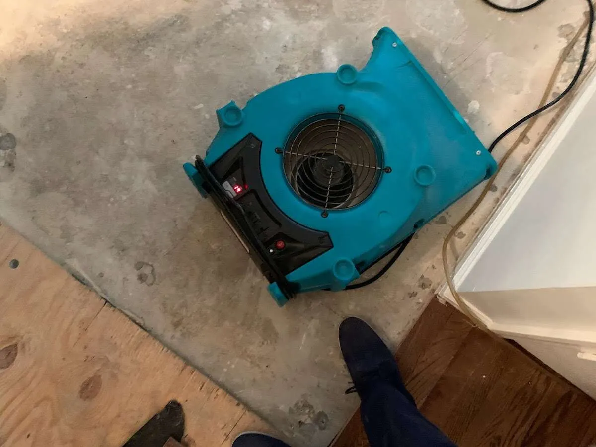Air mover drying subfloor during Leak Detection & Repair in Taylorsville